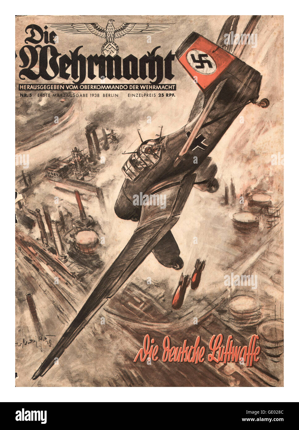 Die Wehrmacht était un magazine militaire allemand, qui a été publié de 1936 à 1944 pour servir la propagande du Reich allemand fin. Elle a fait la promotion de la nouvelle Wehrmacht, éditeur officiel était le nouveau Oberkommando der Wehrmacht à partir de février 1938. Destiné aux jeunes lecteurs, le prix était seulement 25 Reichspfennig, et illustré en couleur, principalement par Theo Matejko. En septembre 1944, elle a été annulée parce que la Wermacht était complètement dépassée et remises aux forces alliées Banque D'Images