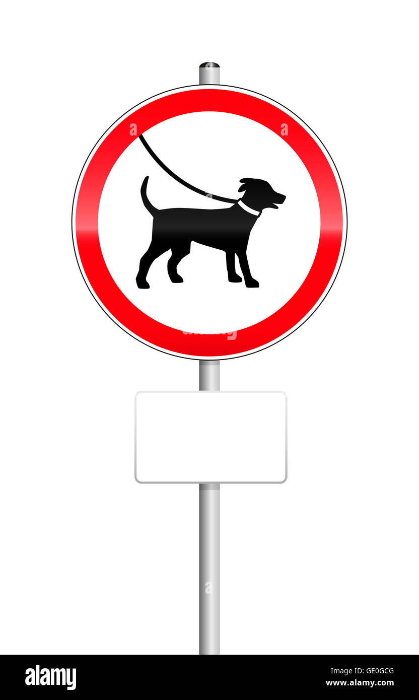 Chiens en laisse signer avec place pour être étiquetés. Banque D'Images