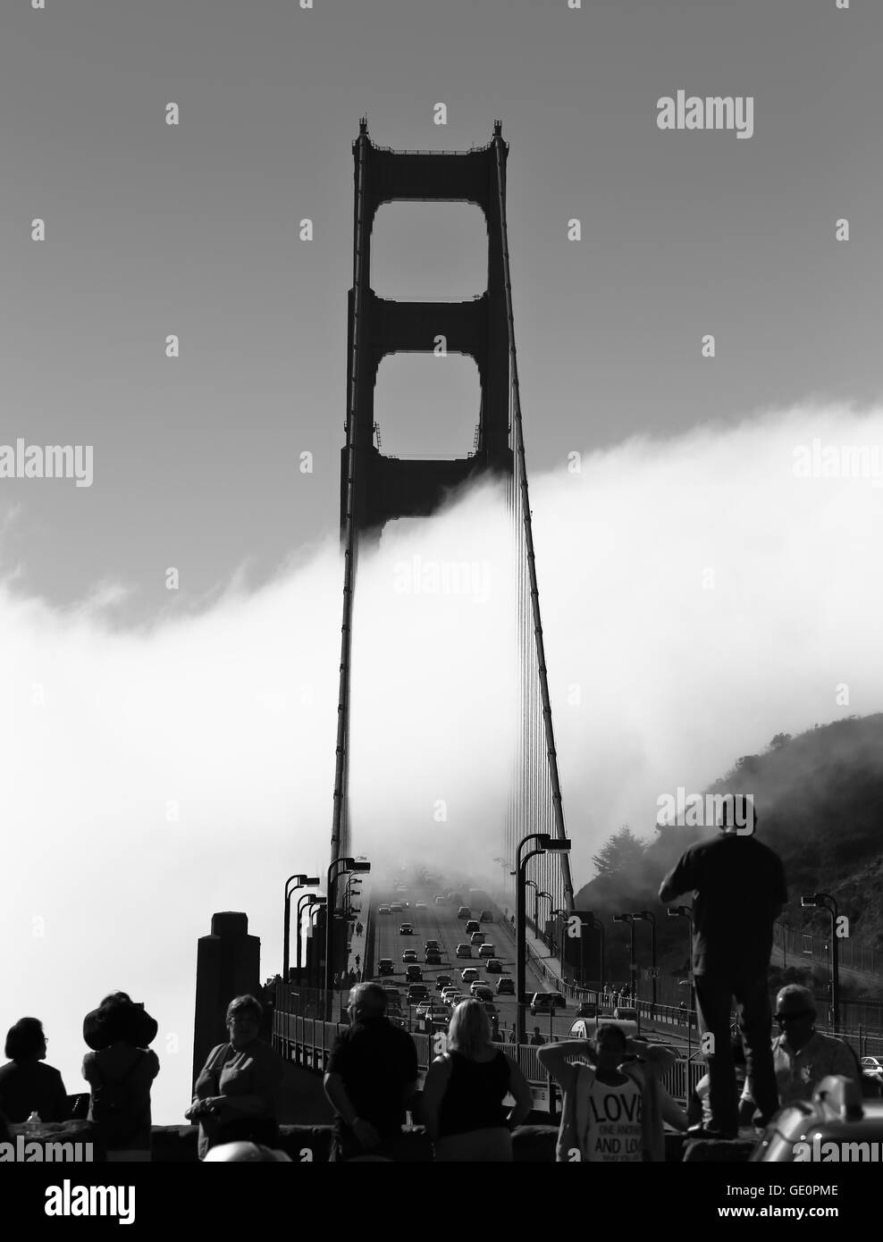 Foggy Golden Gate - Monochrome Banque D'Images