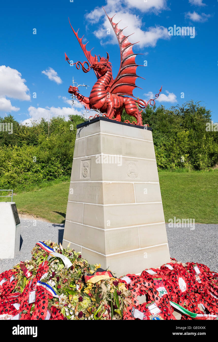 Ce dragon Weish donne sur le memorial zone où la 38e Division (Welsh) attaqué Mametz Wood entre 7 - 14 juillet 1916. Banque D'Images