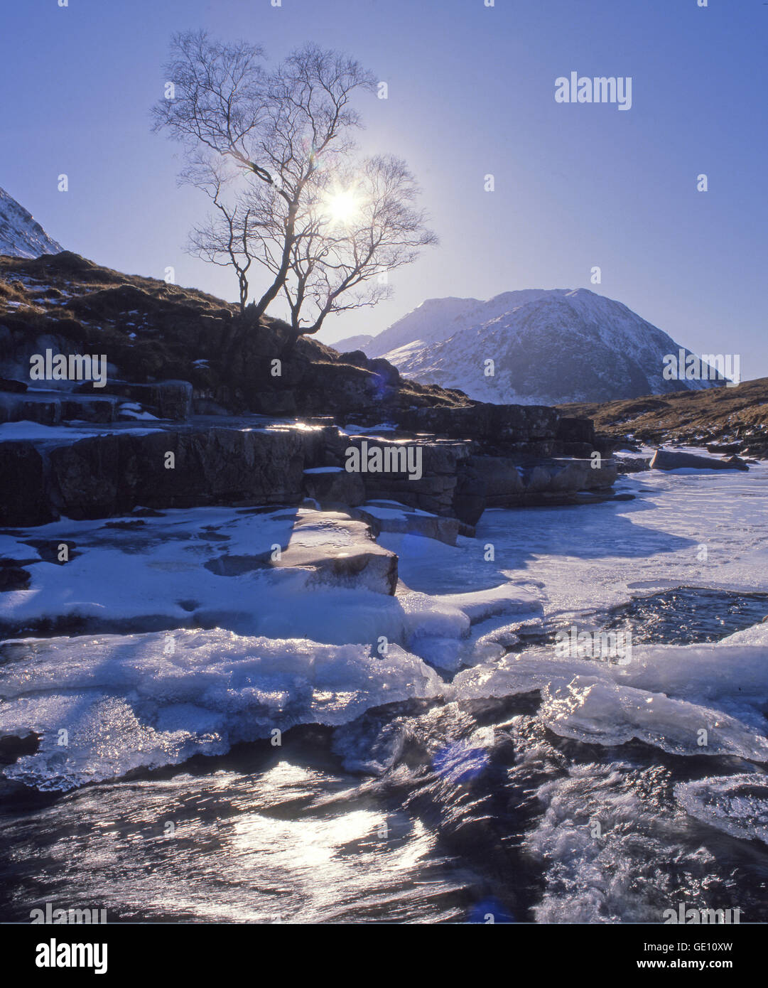Scène d'hiver dans la région de Glen Etive, Argyll Banque D'Images