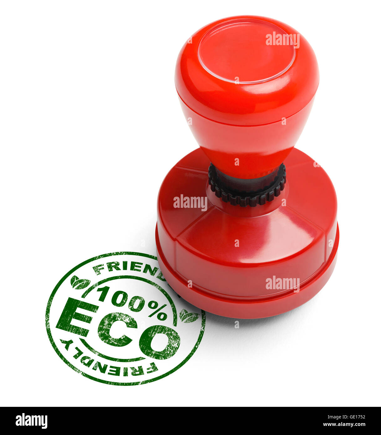 100 % vert Eco Friendly Stamper isolé sur fond blanc. Banque D'Images