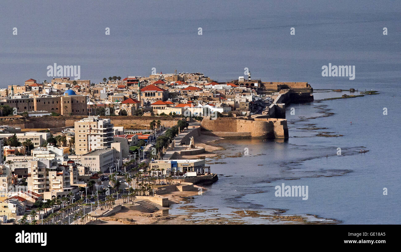 Vue aérienne d'Acre, Galilée, Israël Banque D'Images