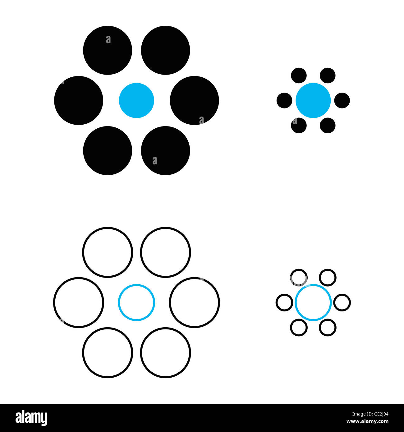 Ebbinghaus illusion ou Titchener circles est une illusion d'optique de la taille relative de la perception. Banque D'Images