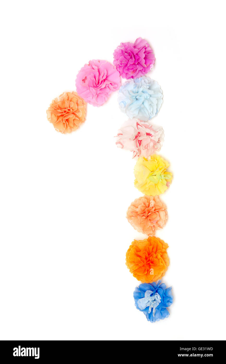 Papier coloré de fleurs artisanales comme alphabet numéro Banque D'Images