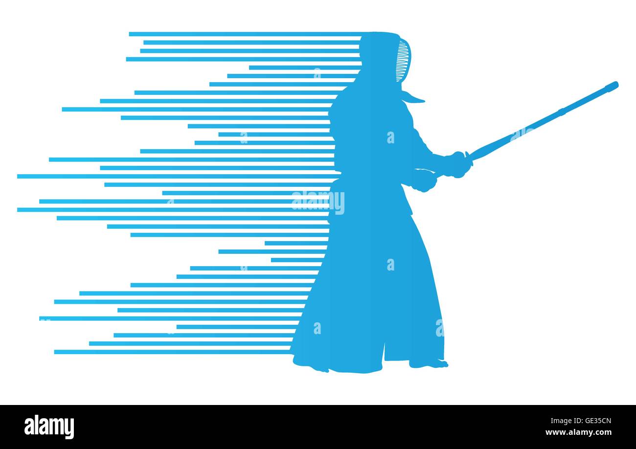 Le kendo japonais actifs pratiquant de combat épée vector background concept fait des rayures Illustration de Vecteur