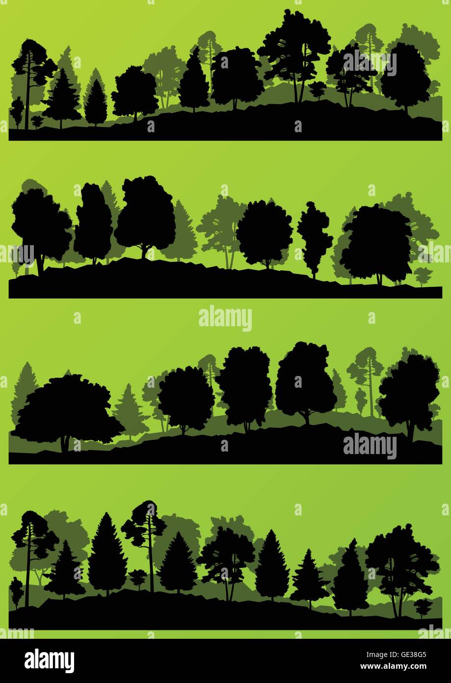 Les arbres forestiers silhouettes collection illustration paysage Illustration de Vecteur