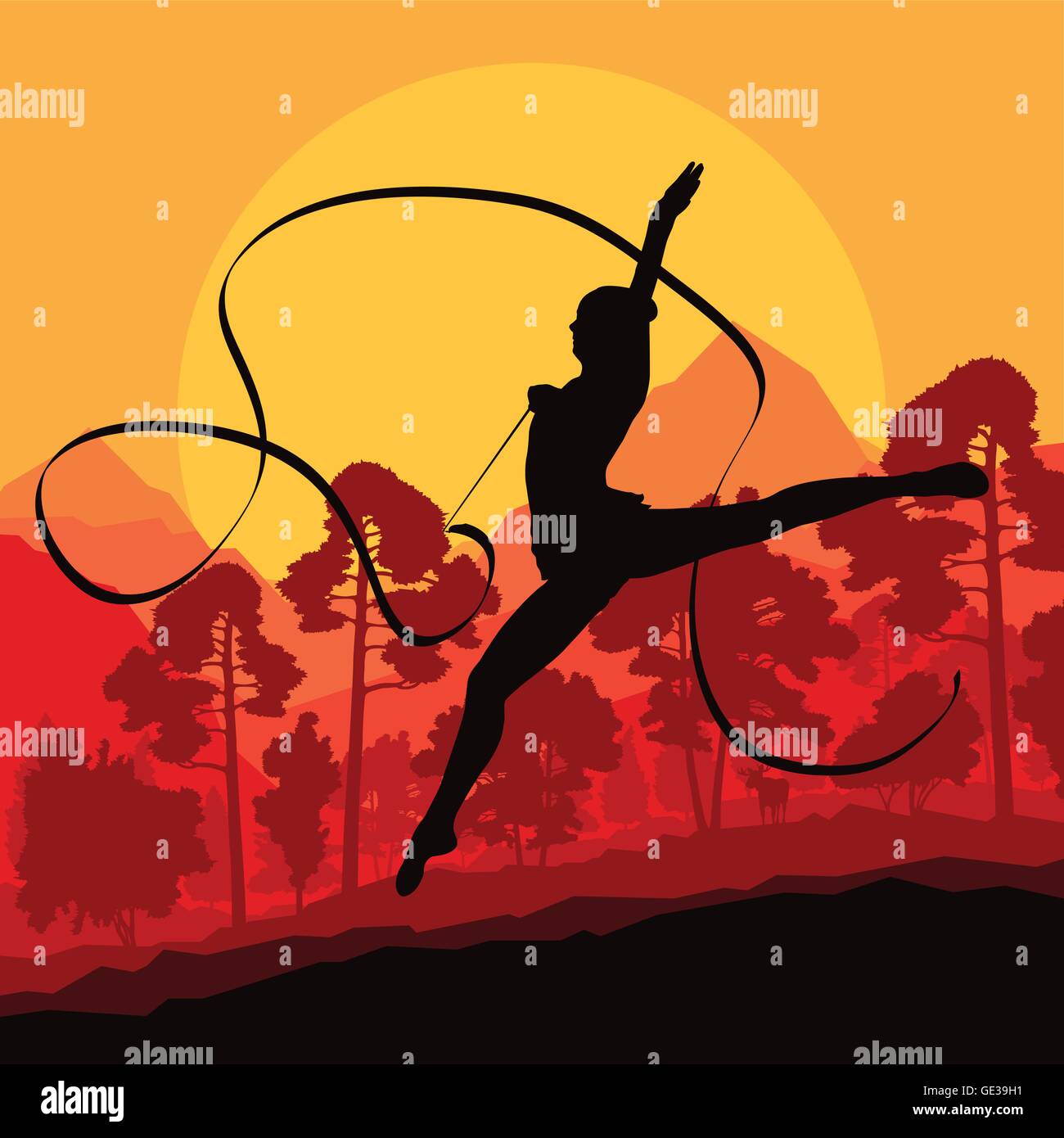Adolescent la gymnastique avec fond vecteur ruban Illustration de Vecteur