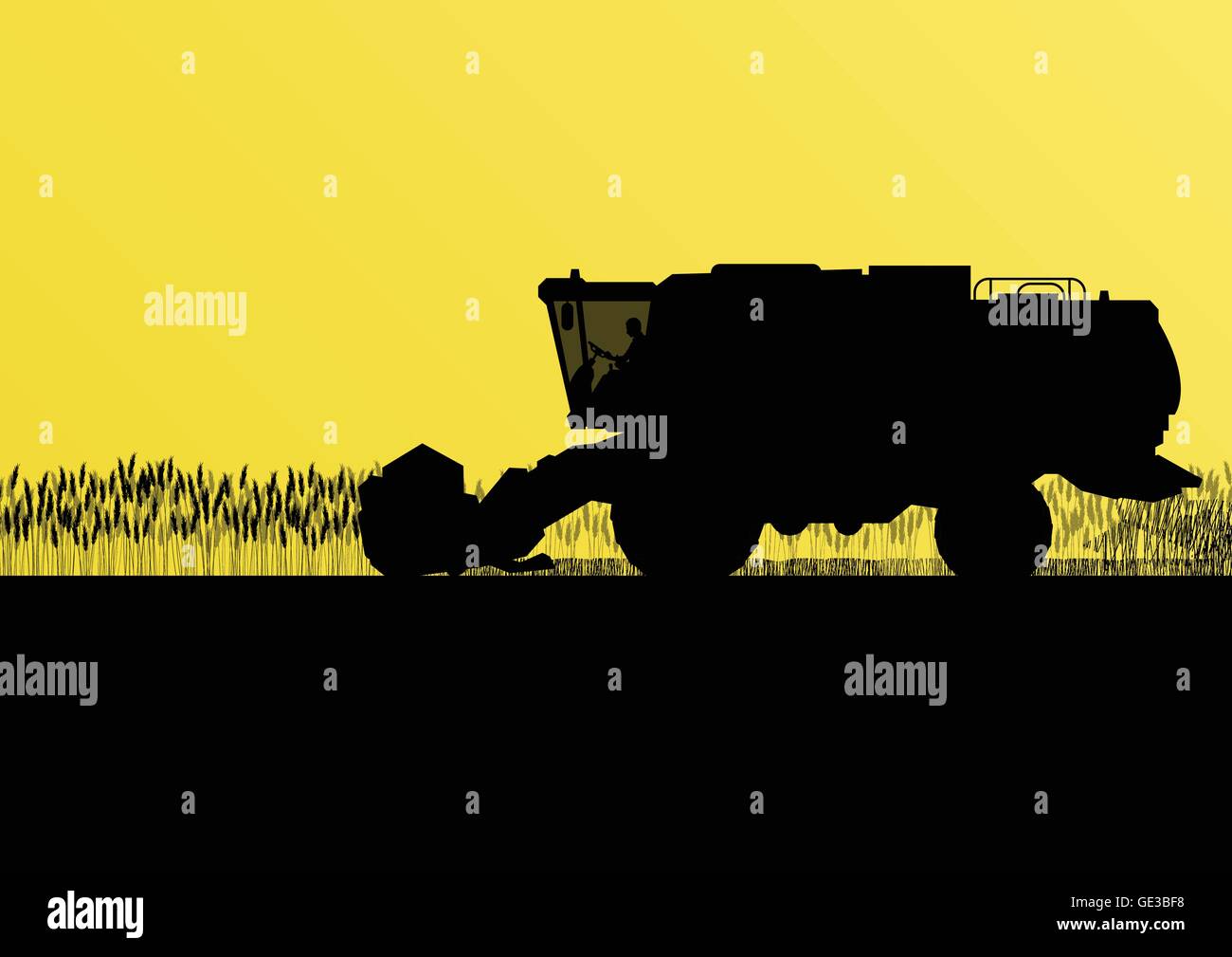 Moissonneuse-batteuse agricole dans le champ de céréales paysage agricole saisonnière illustration vecteur de fond de scène Illustration de Vecteur