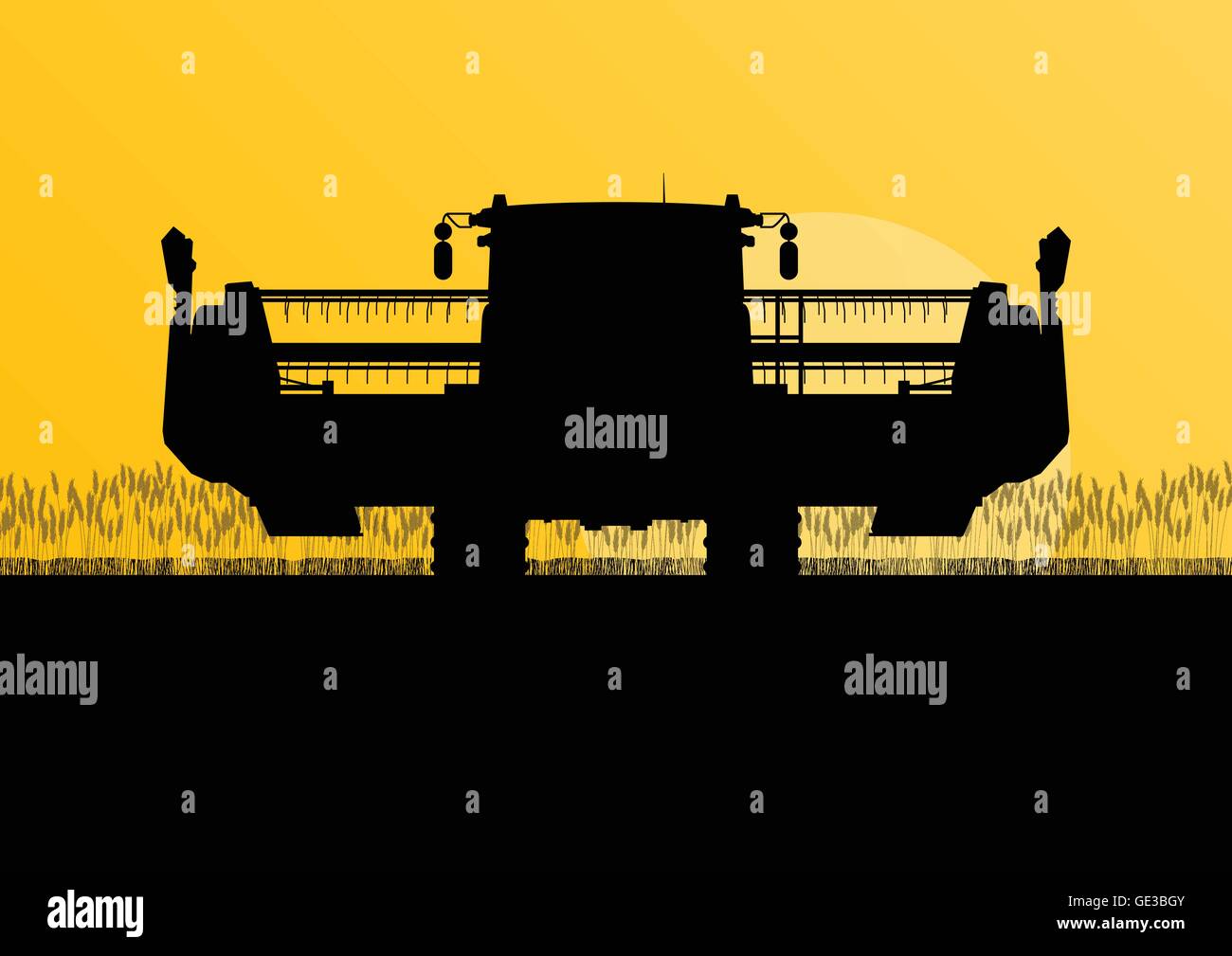 Moissonneuse-batteuse agricole dans le champ de céréales paysage agricole saisonnière illustration vecteur de fond de scène Illustration de Vecteur