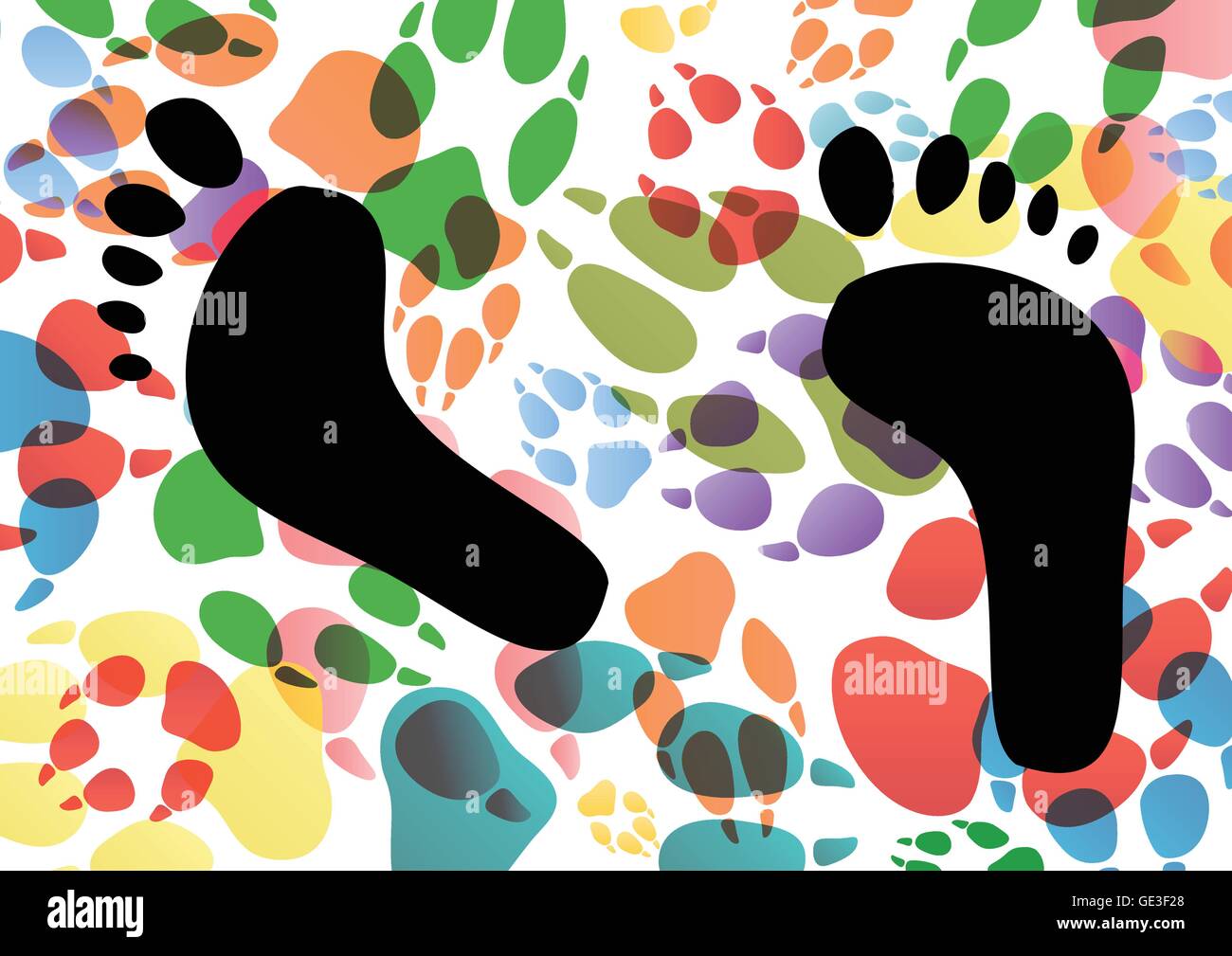 Homme et chien footprints silhouettes illustration vecteur de fond coloré Illustration de Vecteur