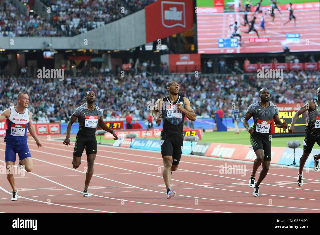 Londres, Royaume-Uni. 22 juillet, 2016. Anniversaire de l'IAAF Diamond League Jeux. Vicout prend la première place dans la mens 100m. Crédit : Dan Cooke/Alamy Live News Banque D'Images