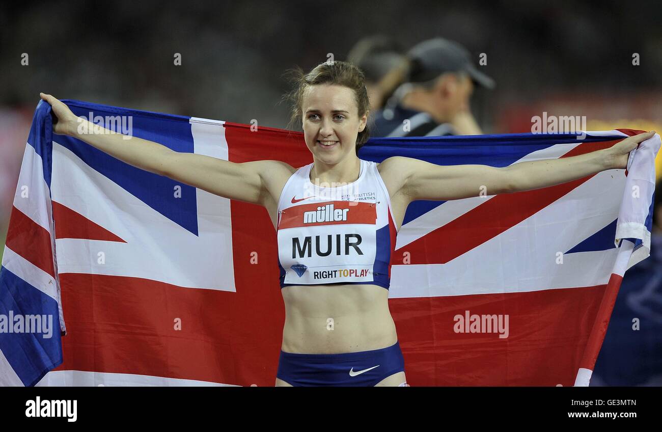 Londres, Royaume-Uni. 22 juillet, 2016. Laura Muir (GBR) remporte le 1500m femmes dans un nouveau temps record de 3:57,49. Jeux d'anniversaire. London Diamond League. Stade olympique. Queen Elizabeth Olympic Park. Stratford. Londres. UK. 22/07/2016. Credit : Sport en images/Alamy Live News Banque D'Images