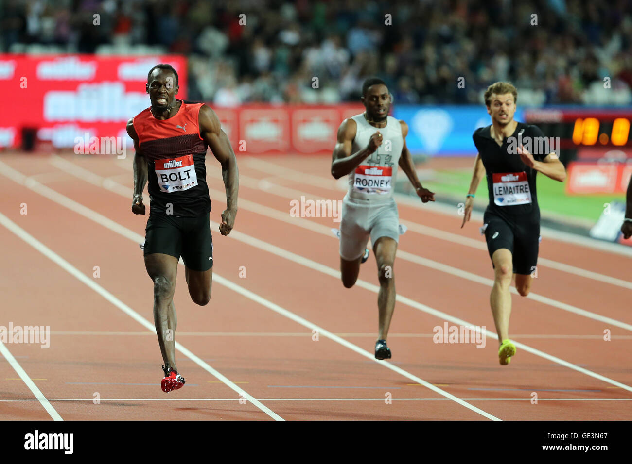 Londres, Royaume-Uni. 22 juillet, 2016. Anniversaire de l'IAAF Diamond League Jeux. Usain Bolt remportant le 200 m. Crédit : Simon Balson/Alamy Live News Banque D'Images