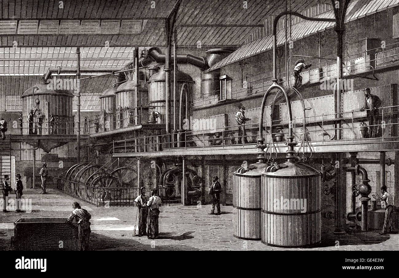 Une raffinerie de sucre, 19e siècle Banque D'Images