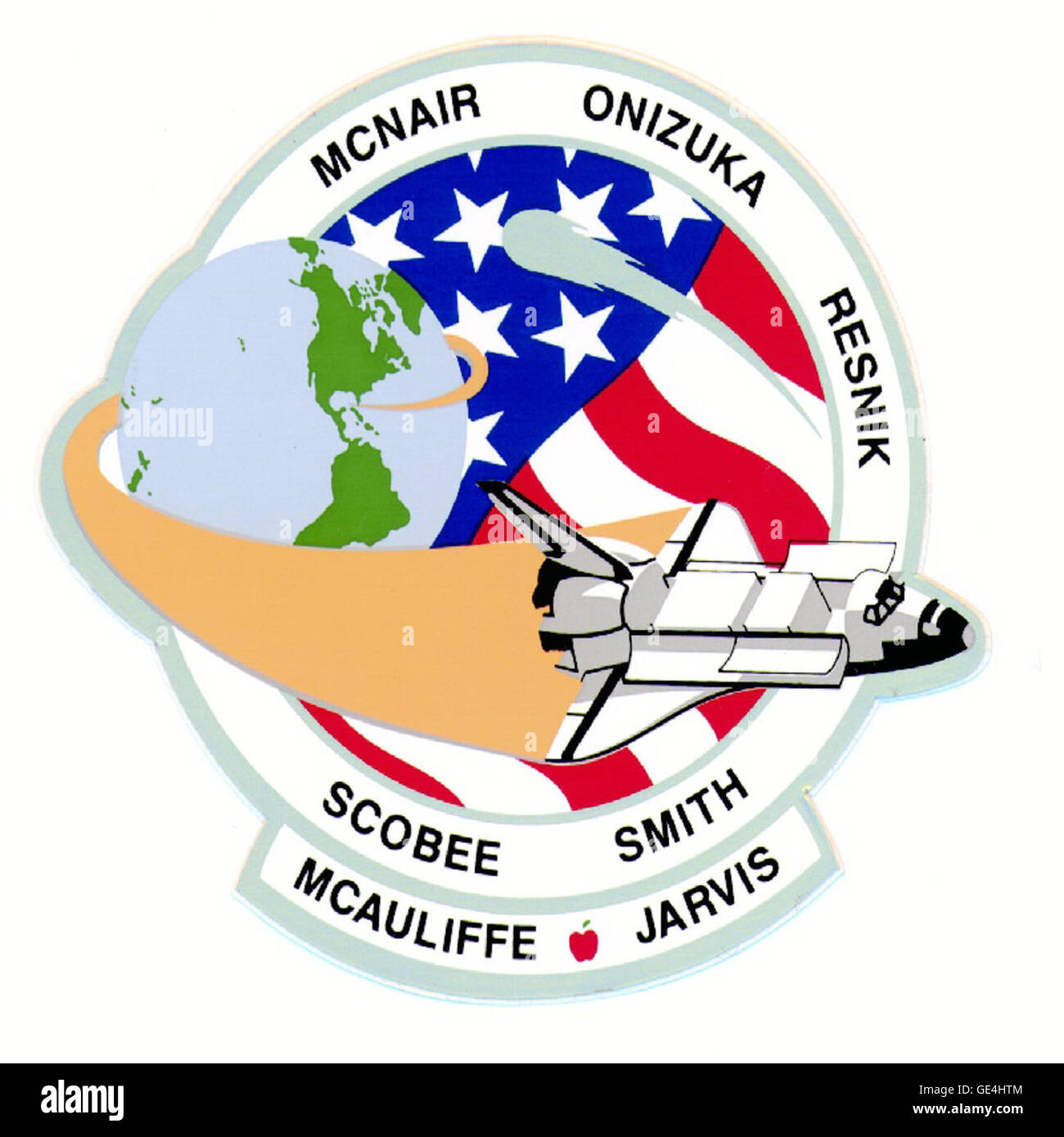 STS-51L était la mission de la navette spatiale Challenger, qui a tragiquement pris fin en catastrophe lorsque la navette a explosé lors du lancement le 28 janvier 1986. L'équipage de la mission a été perdu, dont Christa McAuliffe, la première enseignante civile dans l'espace. Banque D'Images