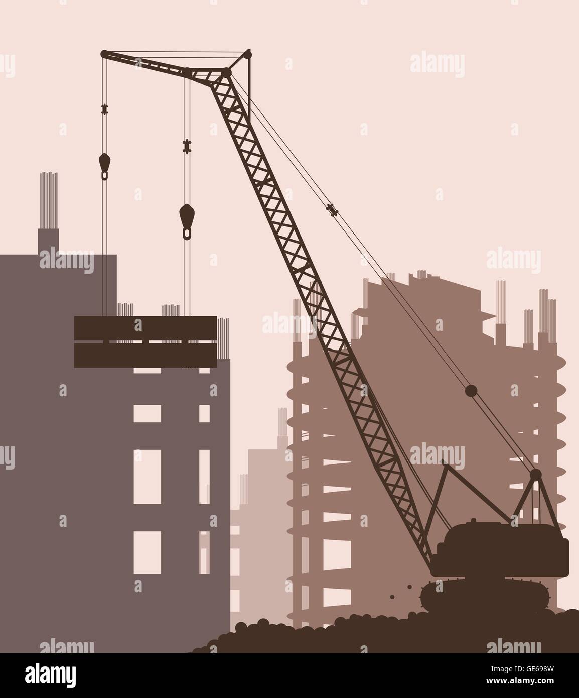 Gratte-ciel et ville industrielle crane paysage horizon background vector illustration Illustration de Vecteur