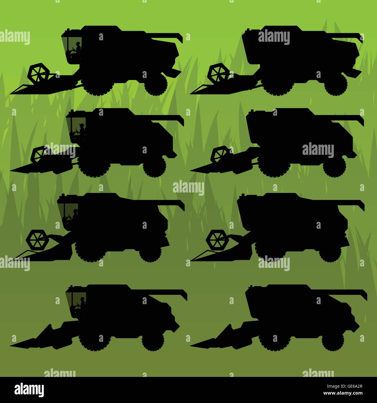 Combiner la récolte du blé, orge, seigle, avoine et le grain de maïs champs en arrière-plan la silhouette vector illustration Illustration de Vecteur