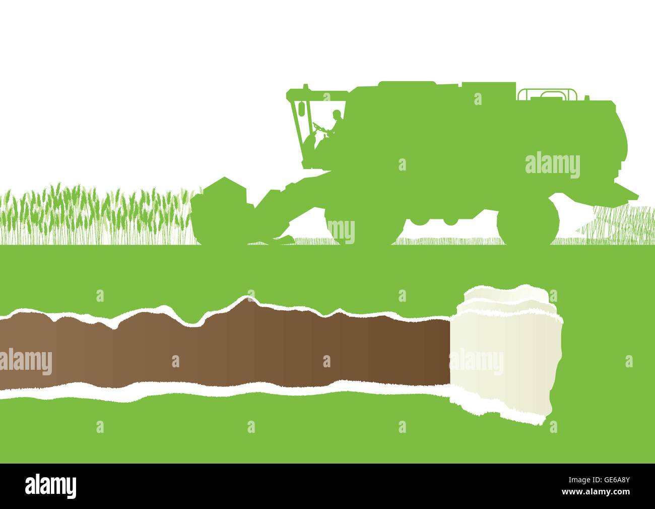 Moissonneuse-batteuse agricole dans le champ de céréales paysage agricole saisonnière illustration vecteur de fond de scène ecology concept wi Illustration de Vecteur
