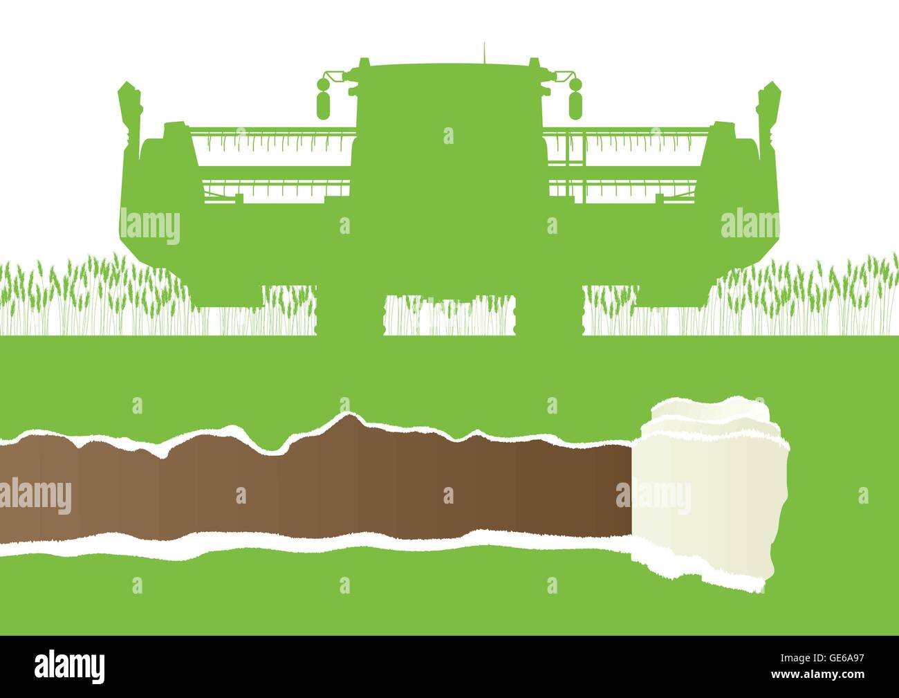 Moissonneuse-batteuse agricole dans le champ de céréales paysage agricole saisonnière illustration vecteur de fond de scène ecology concept wi Illustration de Vecteur