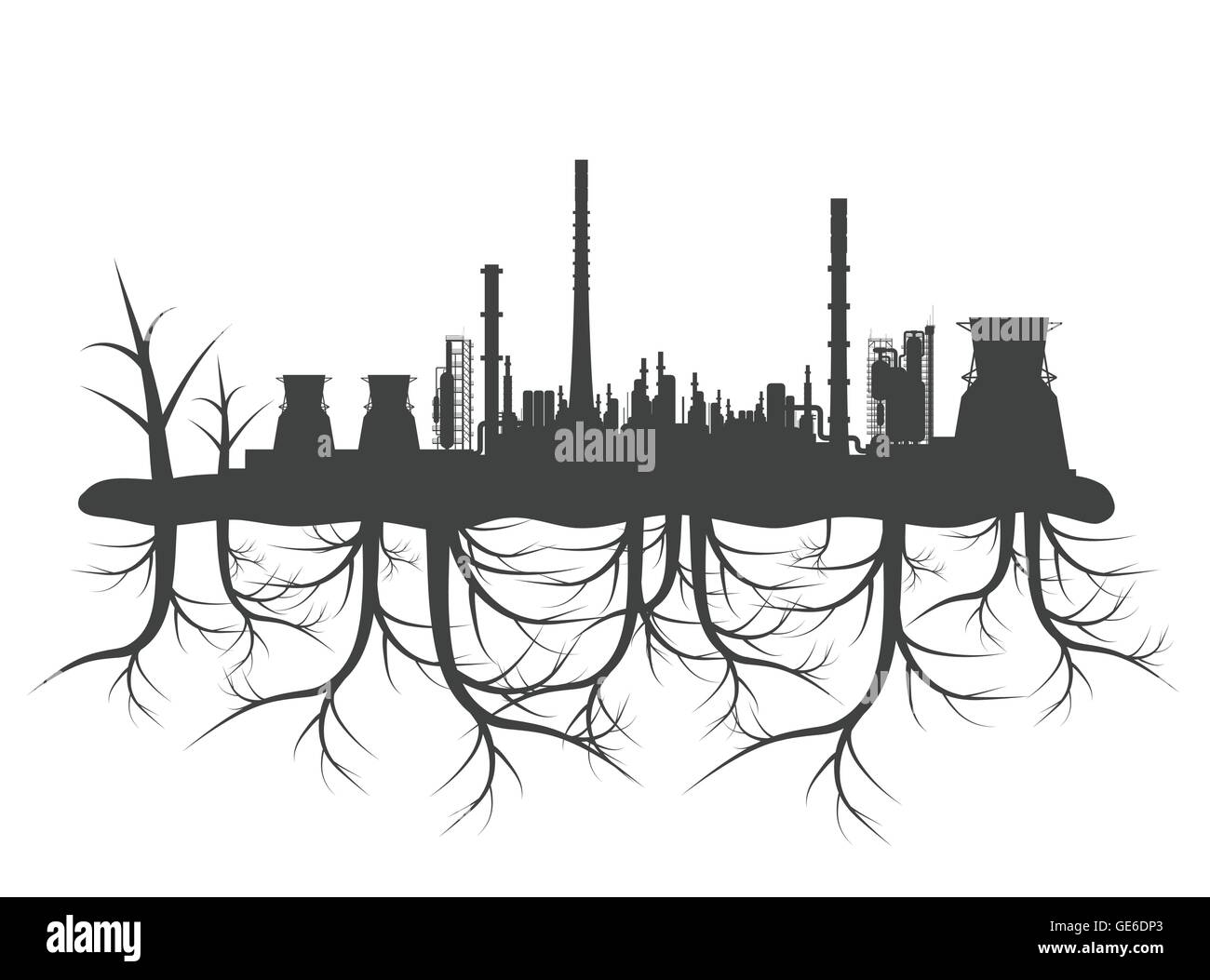 La pollution de l'usine industrielle concept avec black planet racines ...