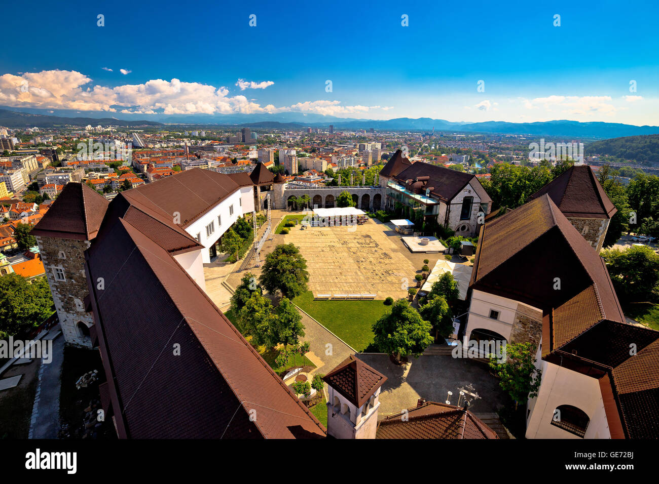 Vue du haut de la ville de Ljubljana, capitale de la Slovénie citadelle Banque D'Images