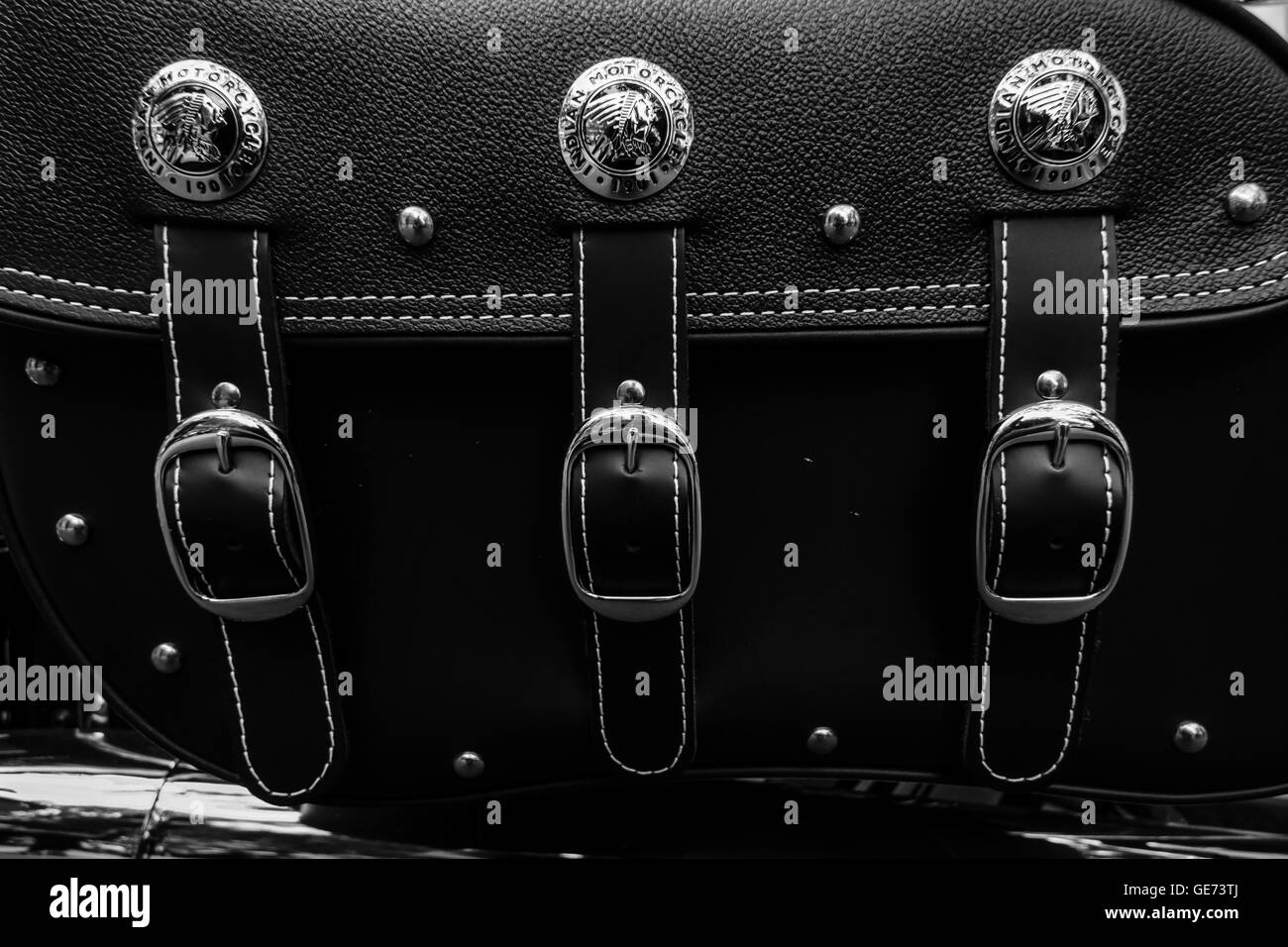 BERLIN - 05 juin 2016 : tronc de sac indien moto Chieftain. Noir et blanc. Les Classic Days Berlin 2016. Banque D'Images