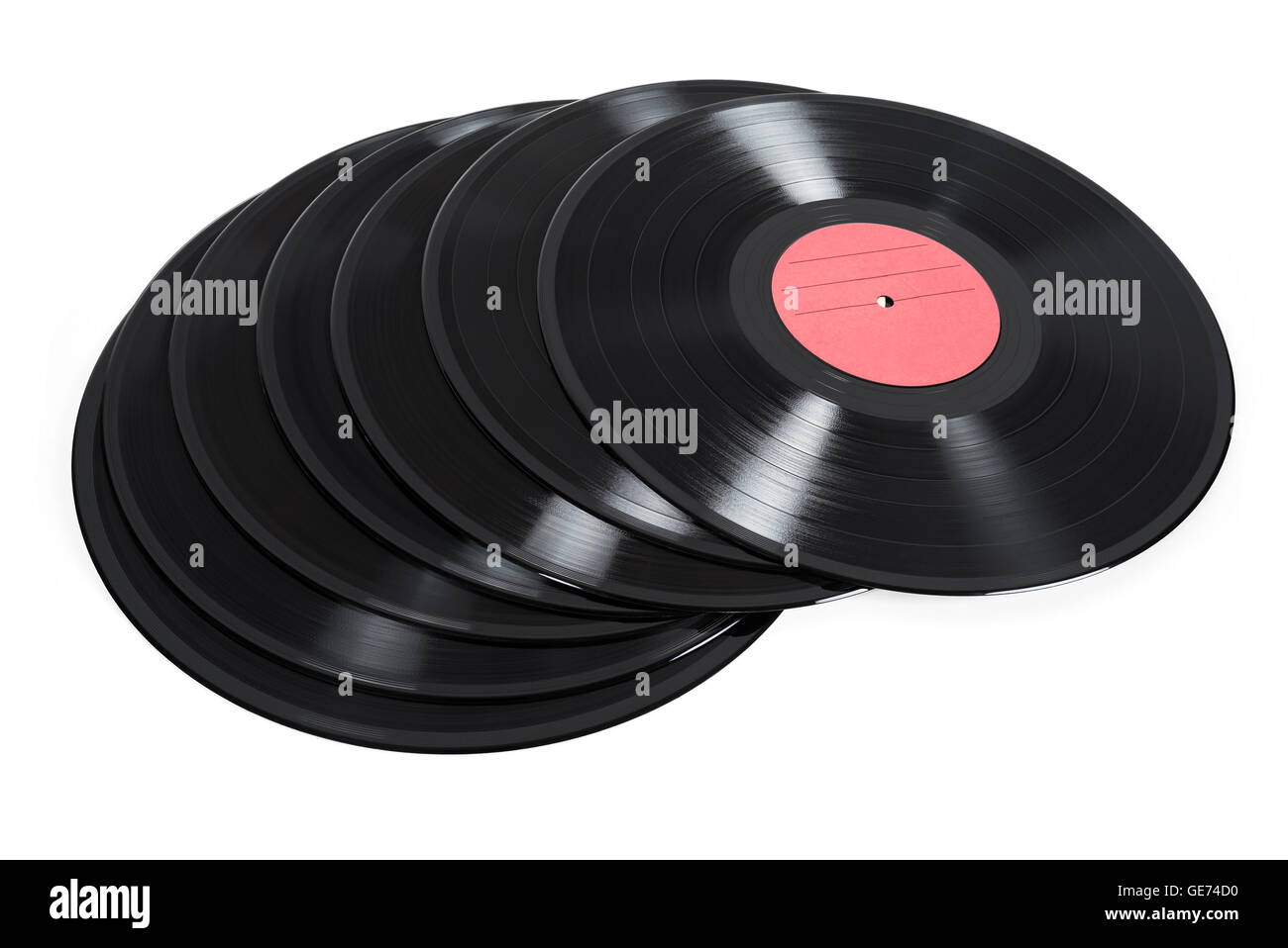 Pile de disques en vinyle isolé sur fond blanc avec clipping path Banque D'Images