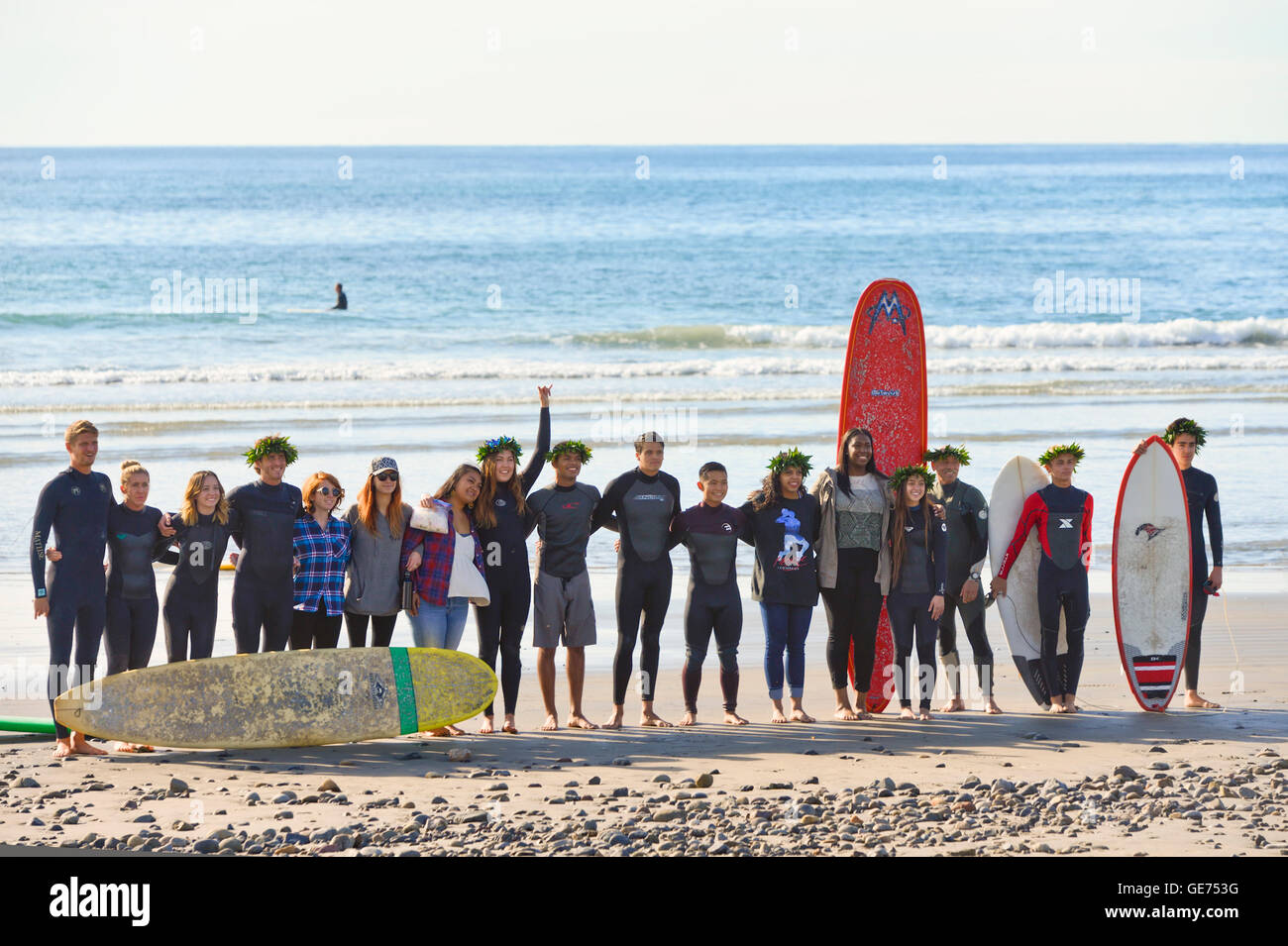 San Diego, Californie, les surfers qui pose pour photo Banque D'Images