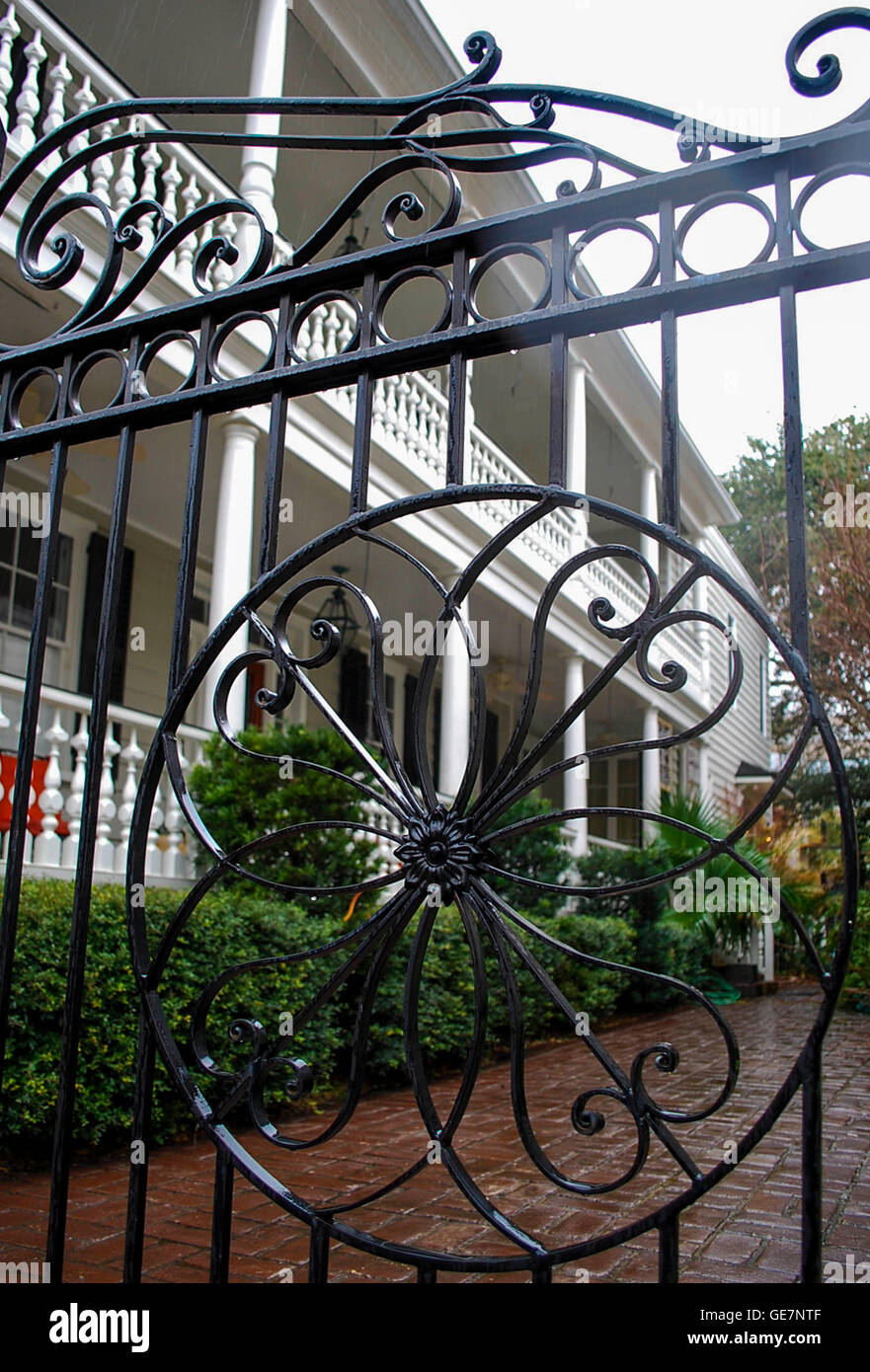 Gate à une maison d'avant à Charleston en Caroline du Sud USA Banque D'Images