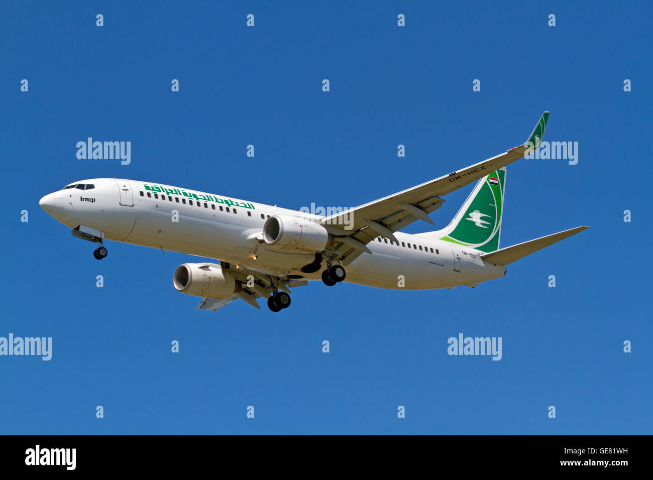 Iraqi Airways vol Boeing 737 IA281, OM-HEX, de Bagdad, l'Iraq, en approche finale à l'aéroport de Copenhague, Danemark Banque D'Images