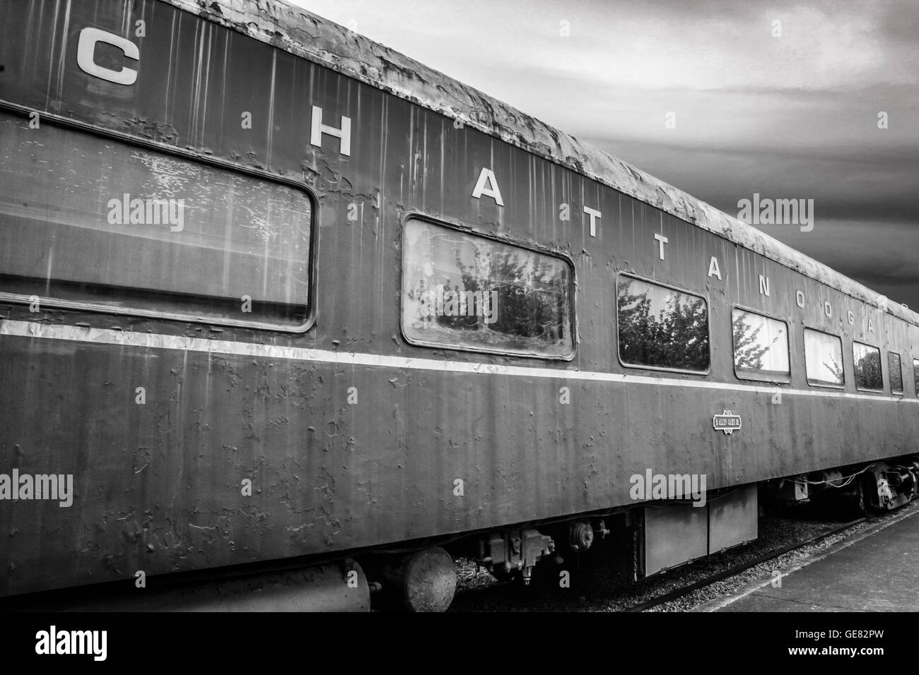 Un train de voyageurs vintage voiture convertie en chambres d'hôtes, est situé sur les pistes en Chattanooga CHOO CHOO Hôtel complexe dans l'AMT Banque D'Images