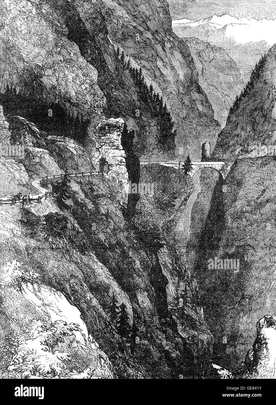 Obere au ou Via Mala est une ancienne et célèbre l'article d'un chemin le long de la rivière entre Zillis-Reischen Hinterrhein et Thusis, dans le canton des Grisons en Suisse. Cette gorge étroite était l'obstacle le plus sérieux à l'approche à deux cols : le Splügen et le San Bernardino. Banque D'Images