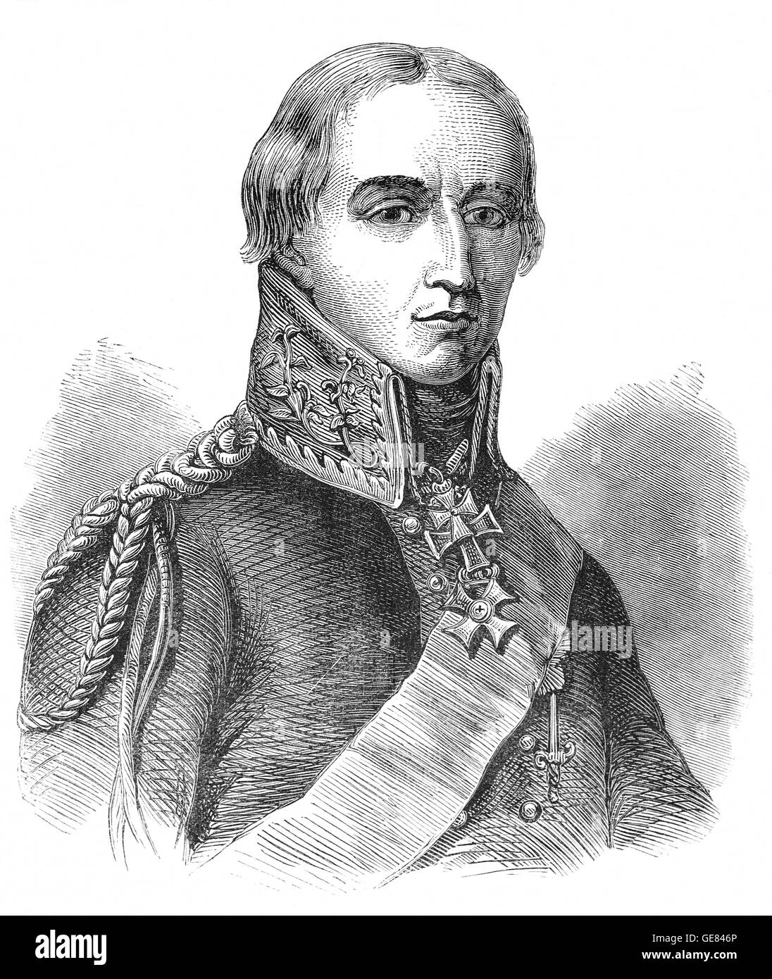 Friedrich Wilhelm Freiherr ou Prévôt Bulow (1755 - 1816) était un général prussien qui ont appuyé les Britanniques durant les guerres napoléoniennes. Son armée a joué un rôle dans le renversement définitif de Napoléon à Leipzig, et il a ensuite été chargé d'expulser les Français de la Hollande et de la Belgique. Banque D'Images