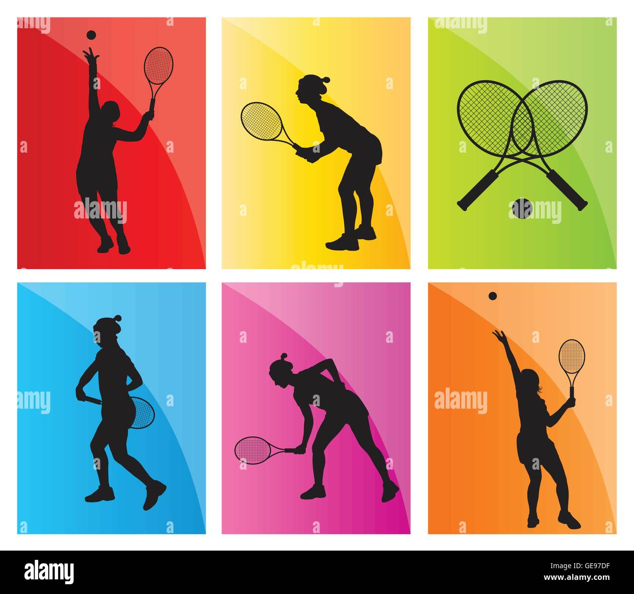 Les joueurs de tennis silhouettes vector background concept défini Illustration de Vecteur