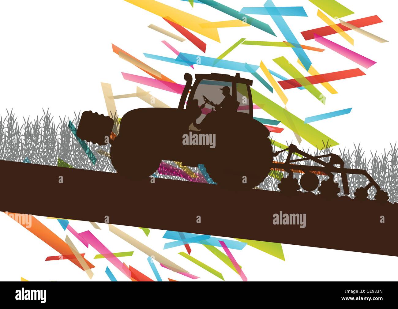 Machines agricoles tracteur agricole dans l'agriculture d'illustration vectorielle Résumé fond paysage concept Illustration de Vecteur