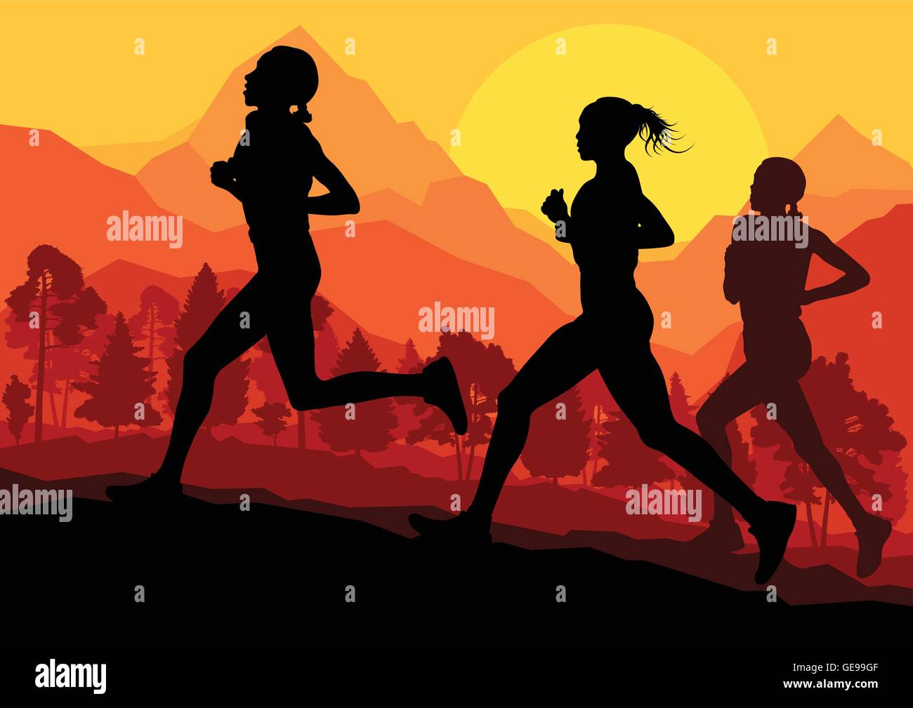 Homme et femmes marathoniens vector background Illustration de Vecteur