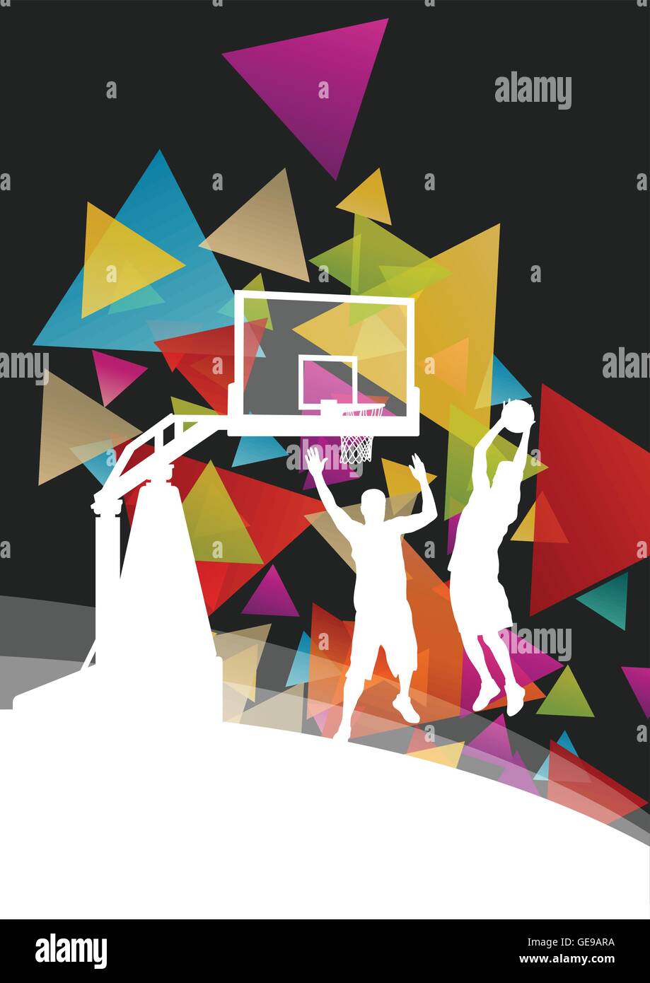 Les jeunes joueurs de basket-ball hommes sport actif sain silhouettes vector illustration d'arrière-plan Illustration de Vecteur