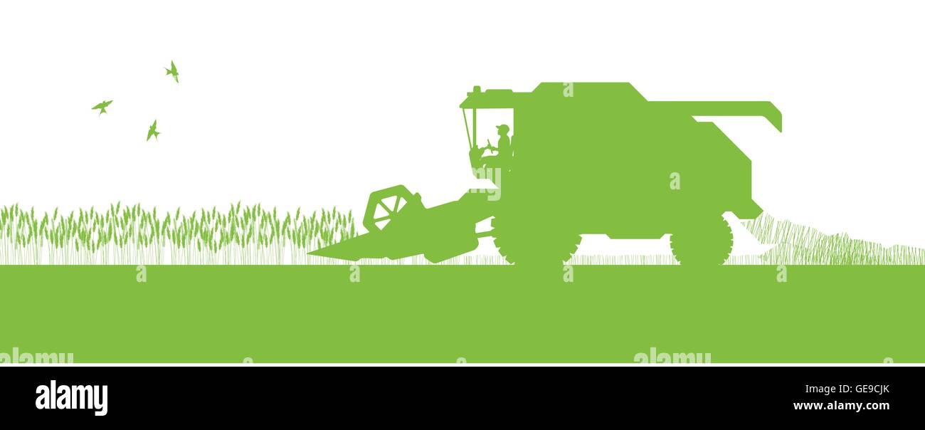 Moissonneuse-batteuse agricole agriculture saisonnière concept écologie du paysage Illustration de Vecteur