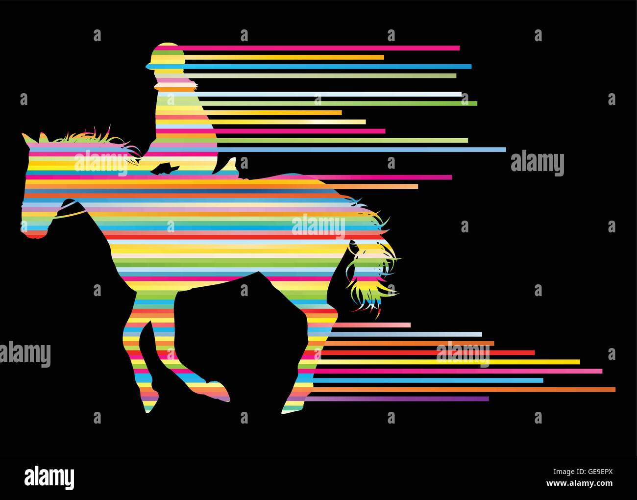 L'équitation sport équestre avec le cheval et le cavalier d'arrière-plan de vecteur concept rayures Illustration de Vecteur