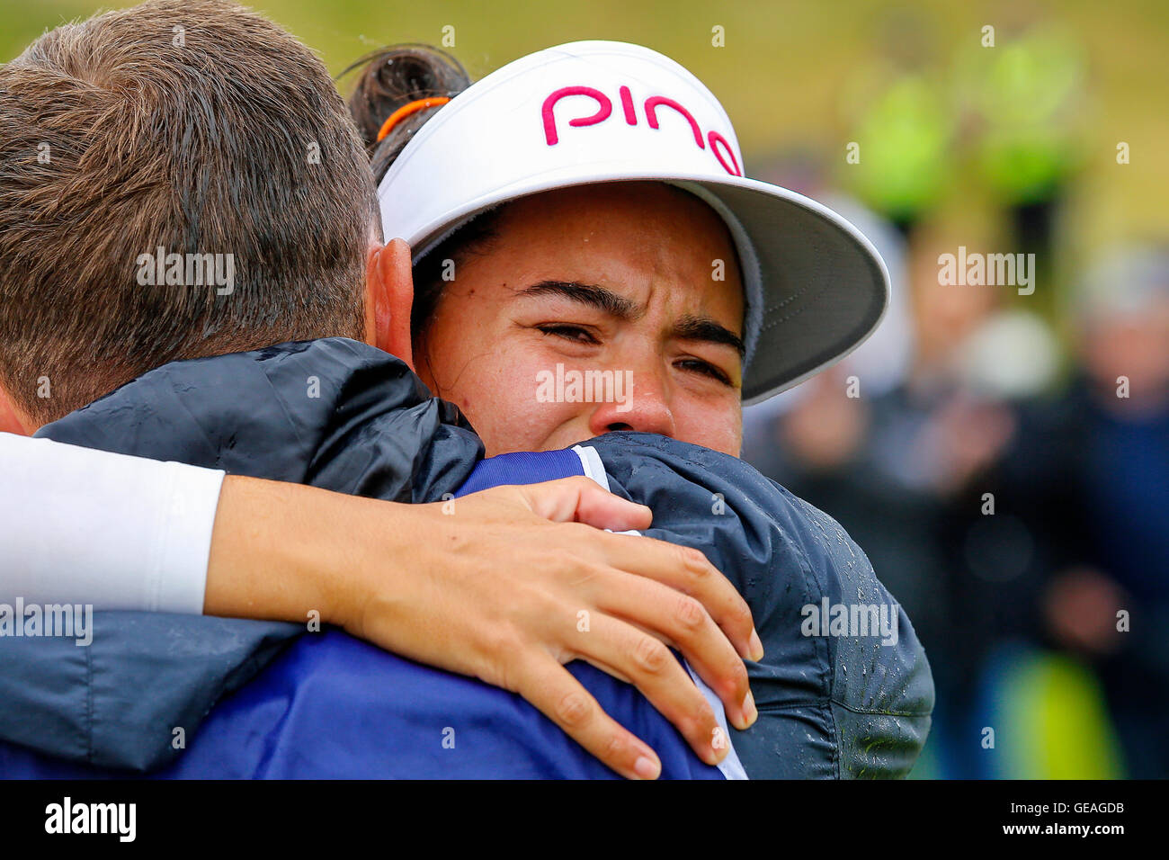 Irvine, Ecosse, Royaume-Uni. 24 juillet, 2016. Les Dames Scottish Open Championship a eu lieu sur le Dundonald Links Golf Course, près d'Irvine, Ayrshire, Scotland, UK avec une liste internationale des concurrents. En cas de pluie, les trois meilleurs joueurs du round 2, Isabelle Boineau de France, Linda Werssberg de Suède et Becky Morgan du Pays de Galles, a été l'exposition de grand golf. Credit : Findlay/Alamy Live News Banque D'Images