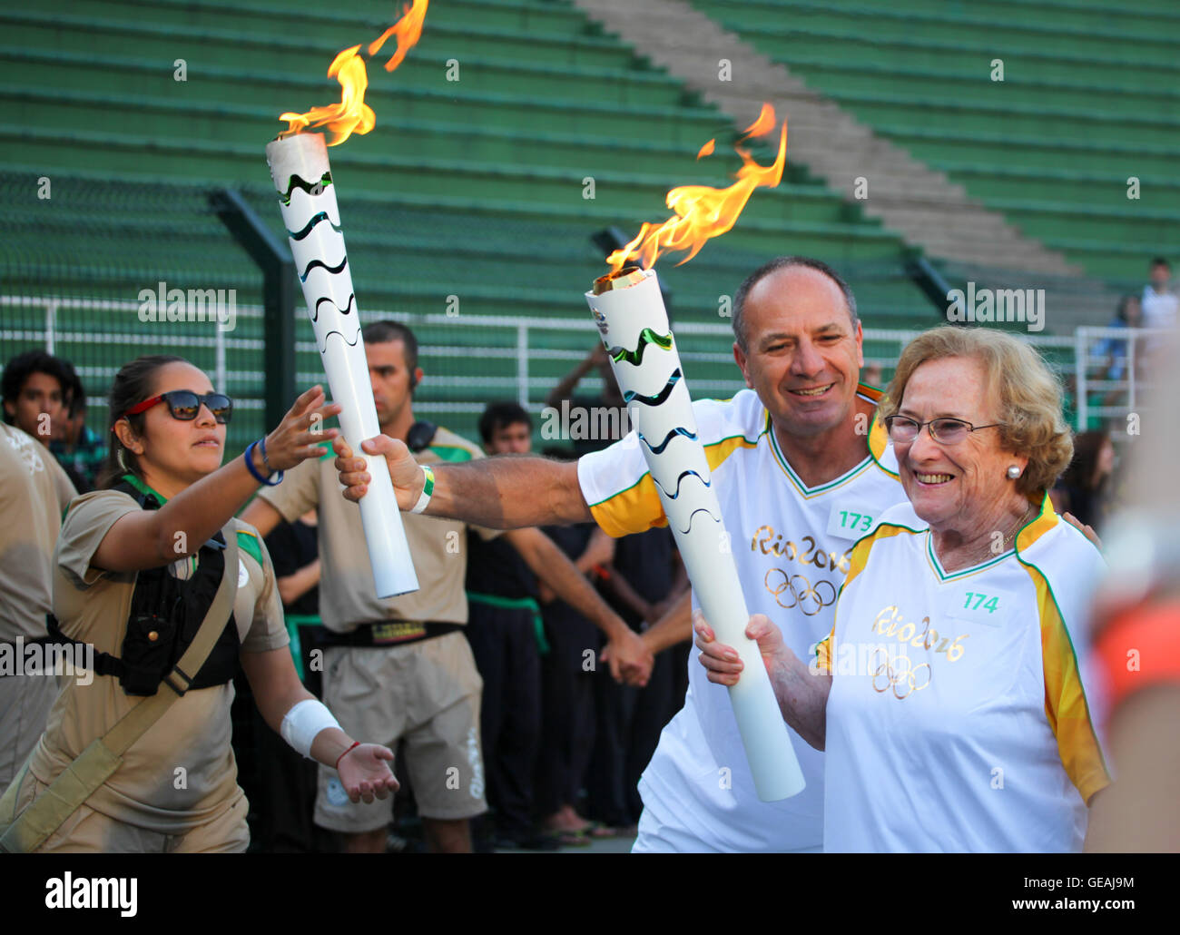 Sao Paulo, Brésil. 24 juillet, 2016. Relais de la flamme olympique au stade Paulo Machado de Carvalho de Pacaembu, le, le dimanche après-midi (24). Crédit : Foto Arena LTDA/Alamy Live News Banque D'Images