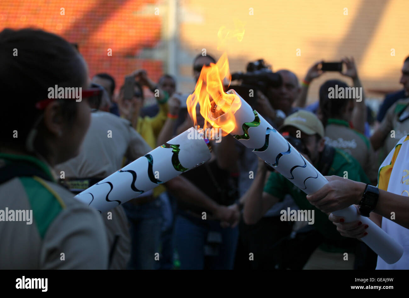 Sao Paulo, Brésil. 24 juillet, 2016. Relais de la flamme olympique au stade Paulo Machado de Carvalho de Pacaembu, le, le dimanche après-midi (24). Crédit : Foto Arena LTDA/Alamy Live News Banque D'Images