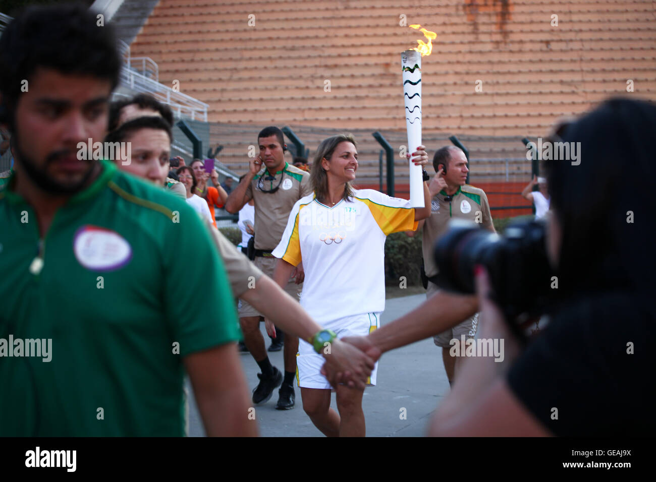 Sao Paulo, Brésil. 24 juillet, 2016. Relais de la flamme olympique au stade Paulo Machado de Carvalho de Pacaembu, le, le dimanche après-midi (24). Crédit : Foto Arena LTDA/Alamy Live News Banque D'Images