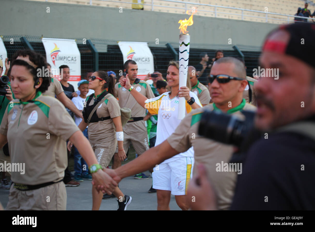 Sao Paulo, Brésil. 24 juillet, 2016. Relais de la flamme olympique au stade Paulo Machado de Carvalho de Pacaembu, le, le dimanche après-midi (24). Crédit : Foto Arena LTDA/Alamy Live News Banque D'Images
