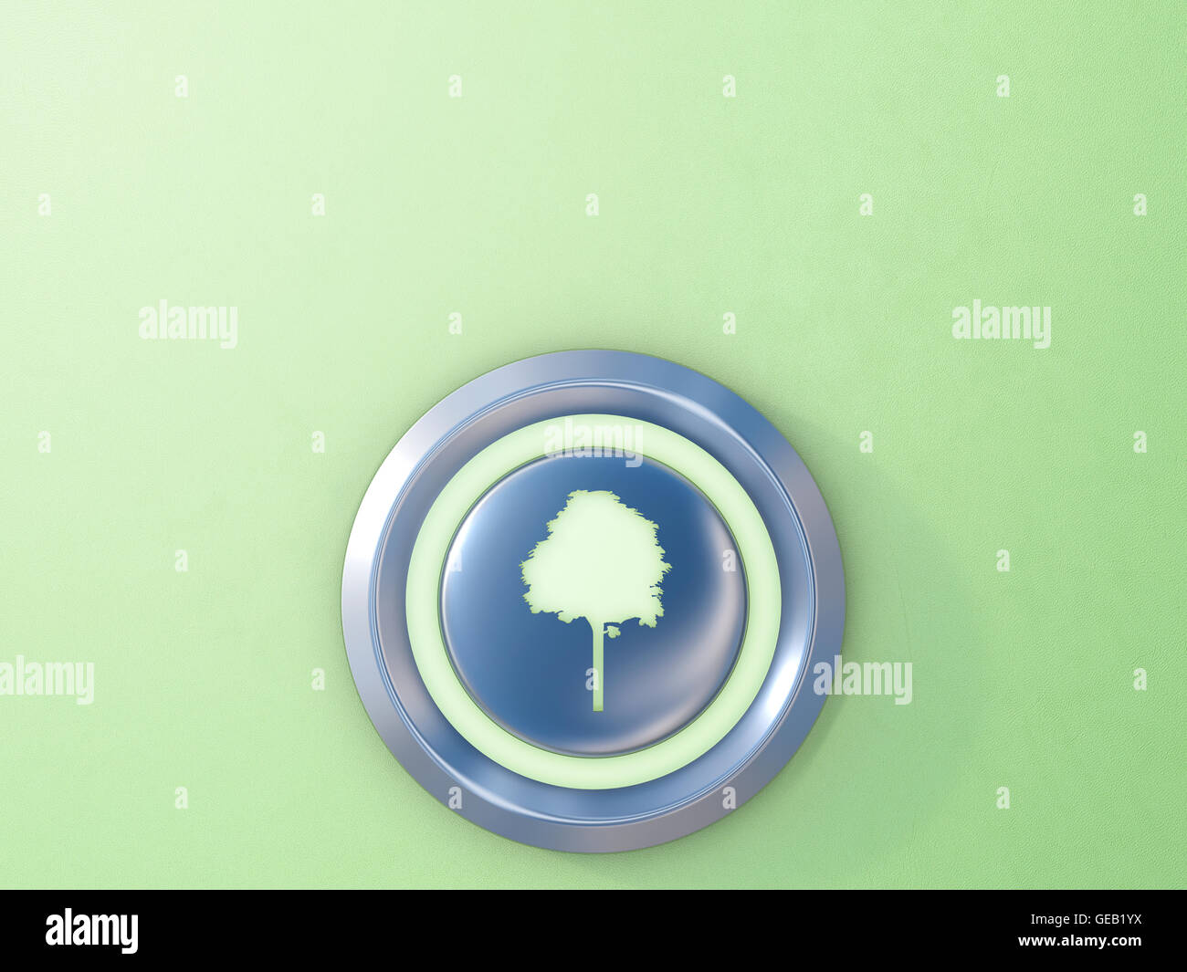 Appuyer sur le bouton avec l'icône de l'arbre vert Banque D'Images