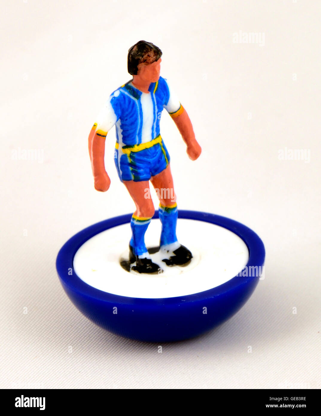 Joueur de jeu de football de table Subbuteo à Sheffield Mercredi couleurs kit Banque D'Images