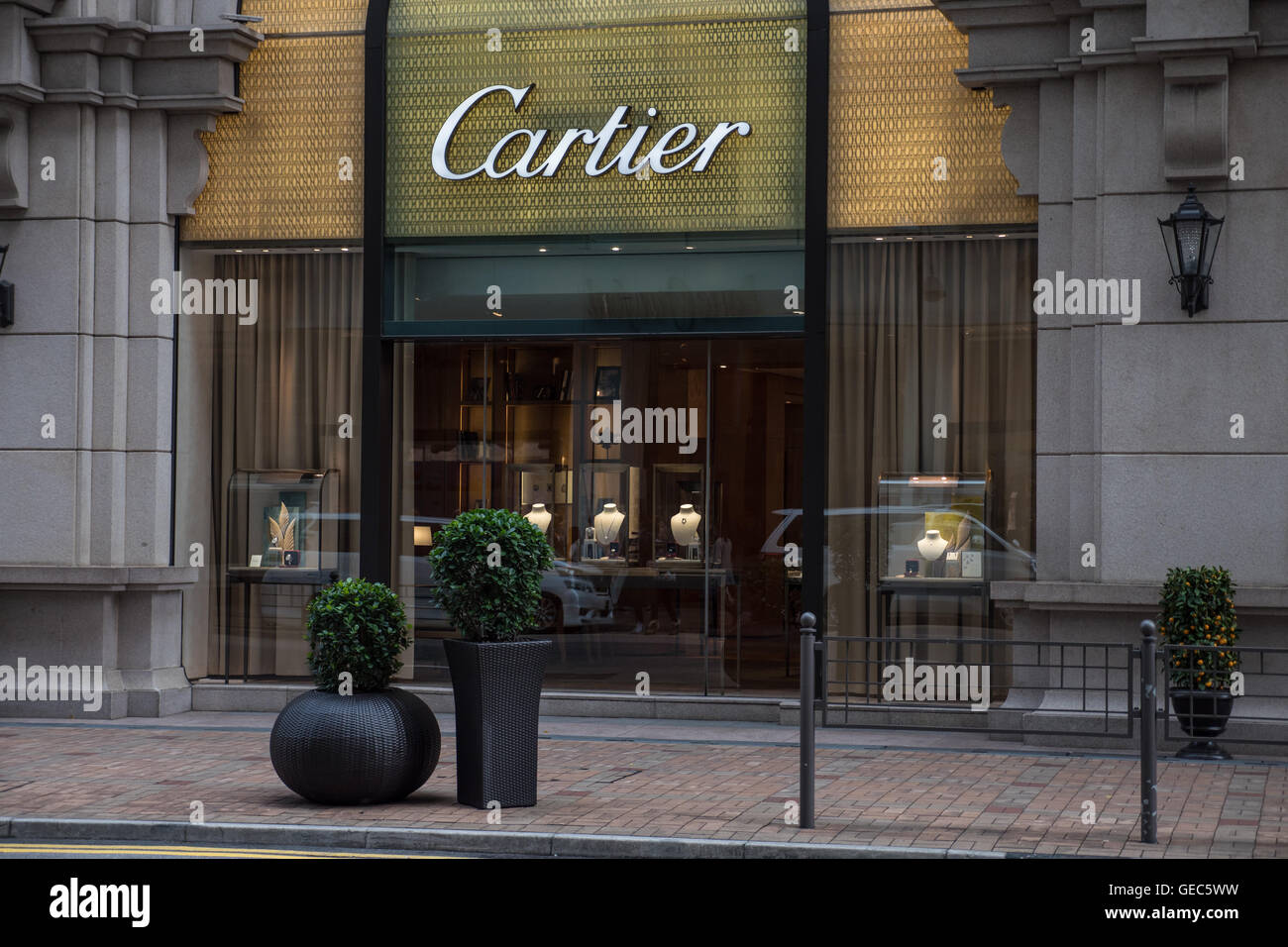 Cartier logo sur front shop, Kowloon, Hong Kong, Chine. Banque D'Images