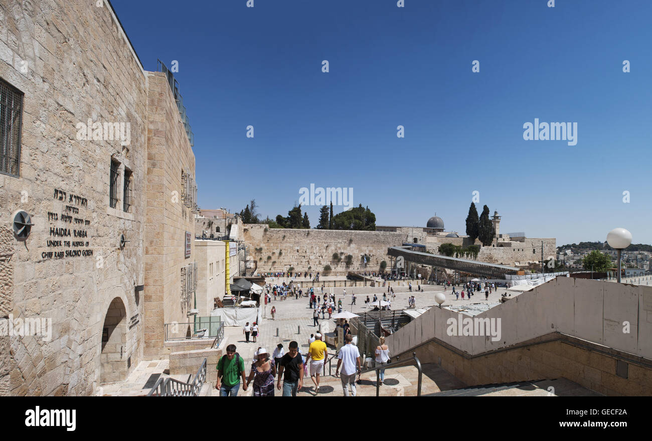 Vieille ville de Jérusalem, Israël : vue sur le mur occidental, Mur Occidental ou Kotel, est l'endroit le plus saint des Juifs de prier Banque D'Images