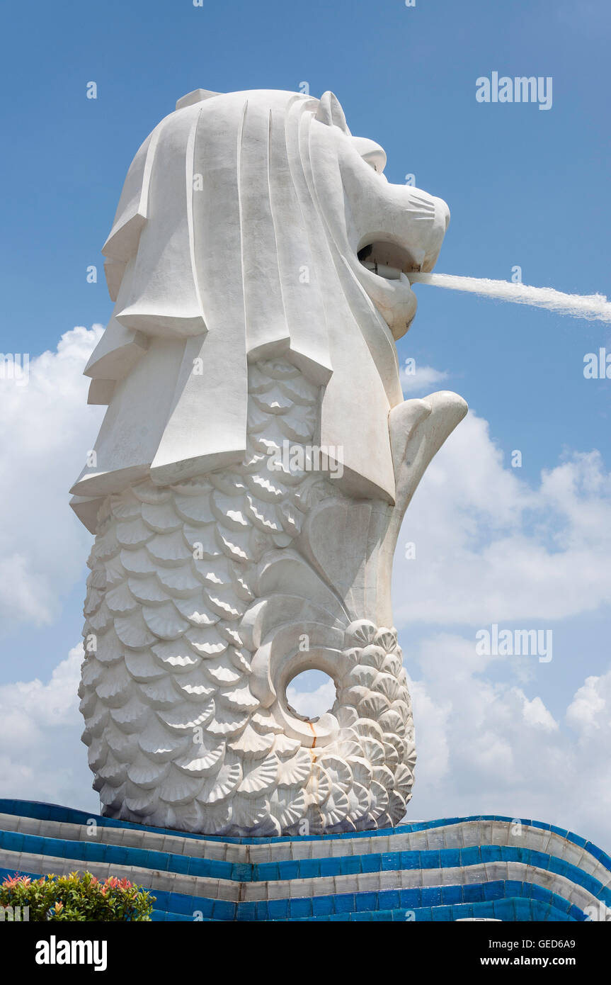 La statue du Merlion (Singa-Lau), Marina Bay, zone centrale, l'île de Pulau Ujong (Singapour), Singapour Banque D'Images